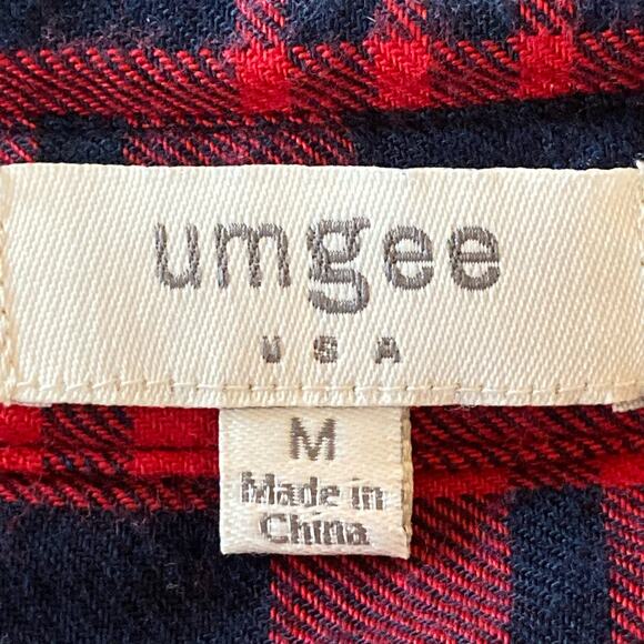 Umgee Red & Black Flannel Shirt Tunic with Fringed Hem Sz MED Oversize Casual - Picture 7 of 9